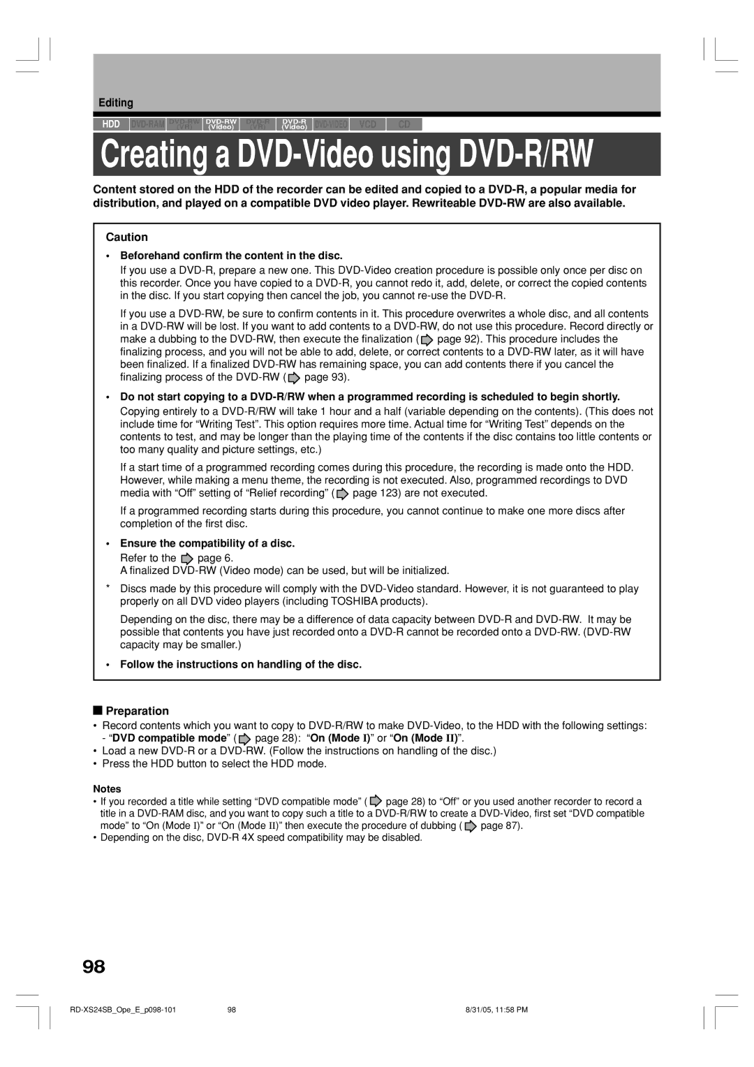 Toshiba RD-XS24SB owner manual Beforehand confirm the content in the disc, Ensure the compatibility of a disc 