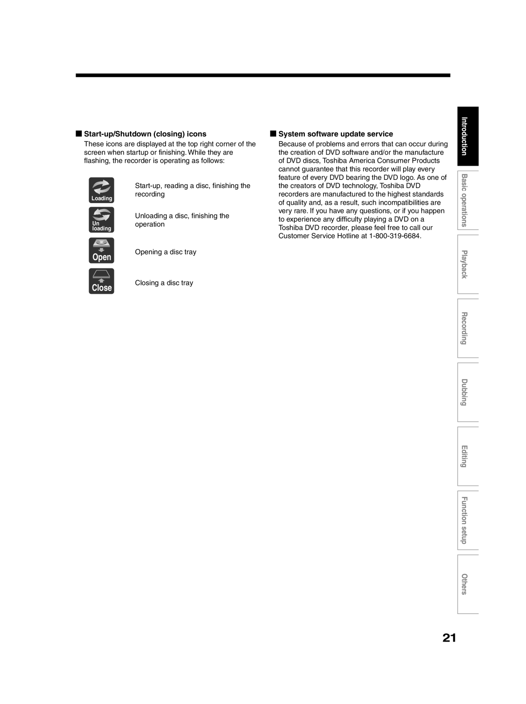 Toshiba RD-XS30B owner manual Start-up/Shutdown closing icons, System software update service 