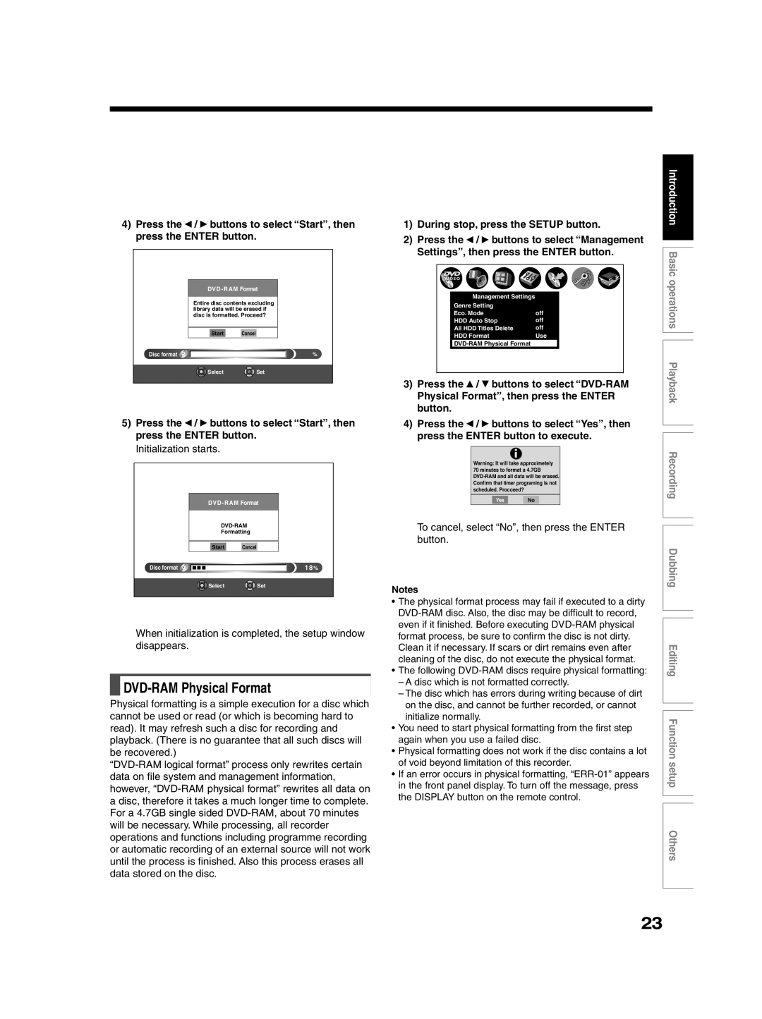 Toshiba RD-XS30B owner manual DVD-RAM Physical Format 