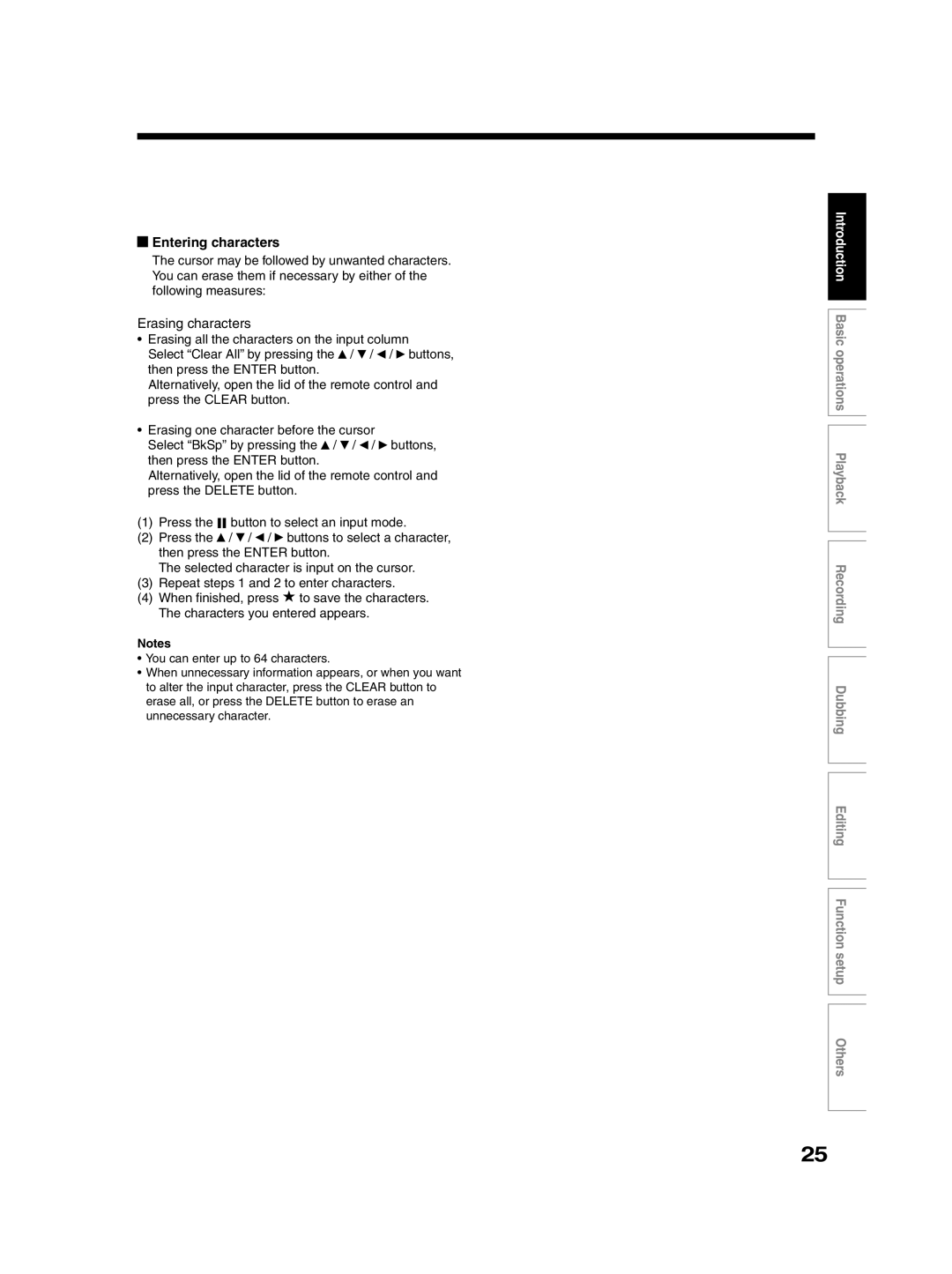 Toshiba RD-XS30B owner manual Erasing characters 