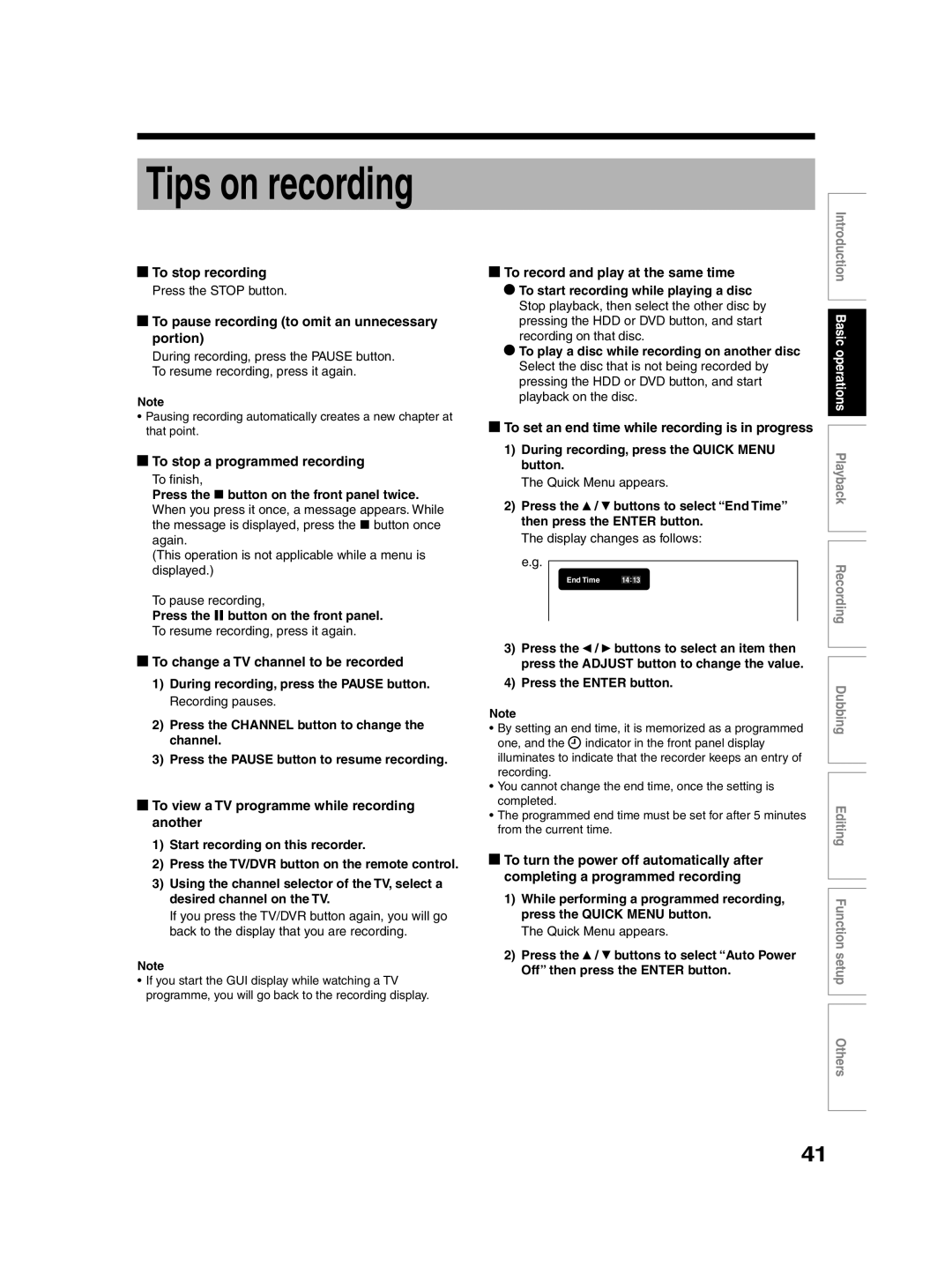 Toshiba RD-XS30B To stop recording, To pause recording to omit an unnecessary portion, To stop a programmed recording 