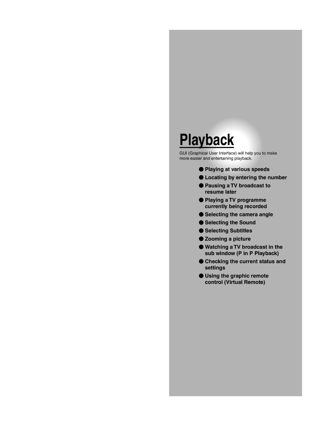 Toshiba RD-XS30B owner manual Playback 