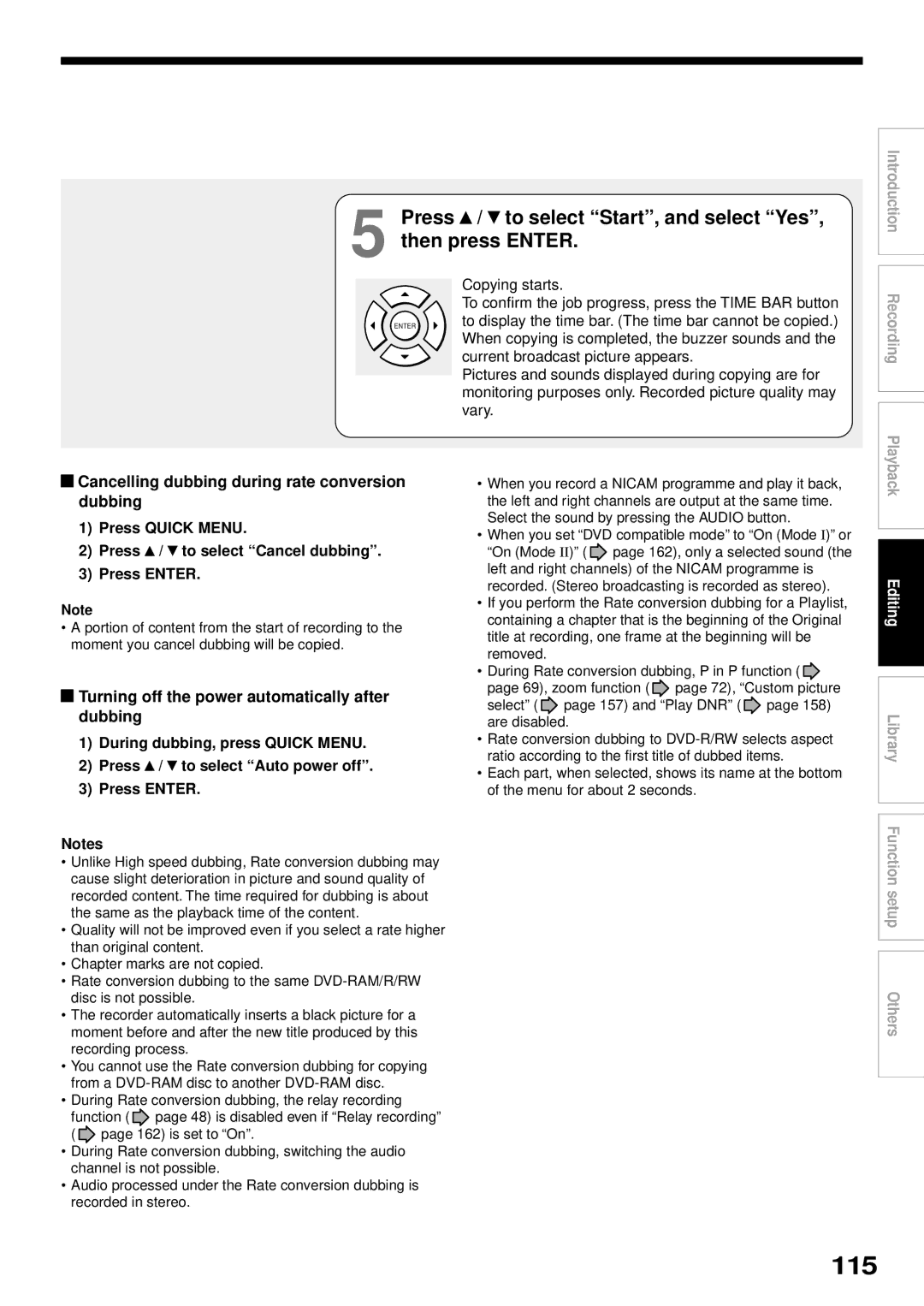 Toshiba RD-XS32SB owner manual 115, Press / to select Start, and select Yes, then press Enter 