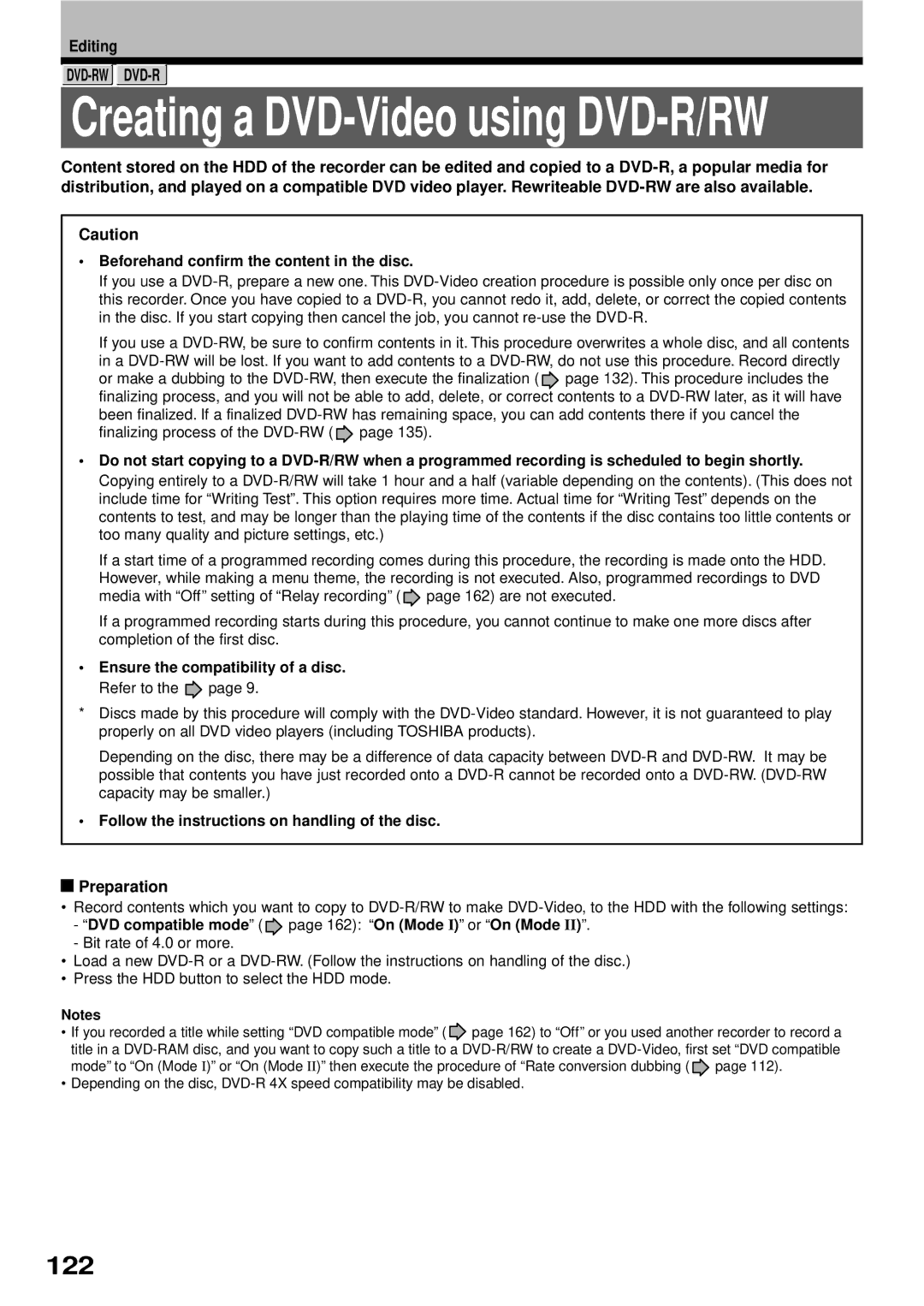 Toshiba RD-XS32SB owner manual 122, Dvd-Rw Dvd-R 