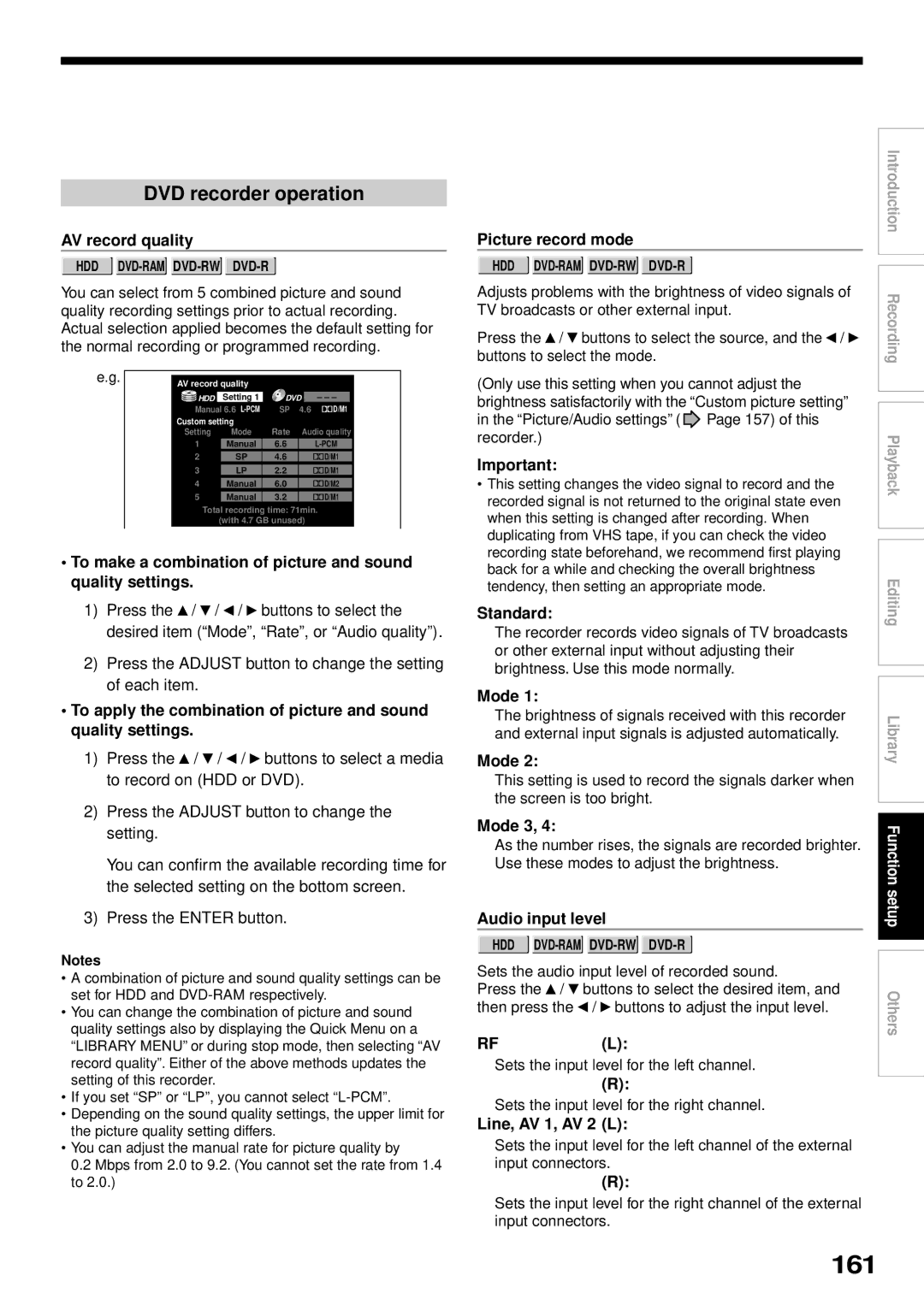 Toshiba RD-XS32SB owner manual 161, DVD recorder operation 