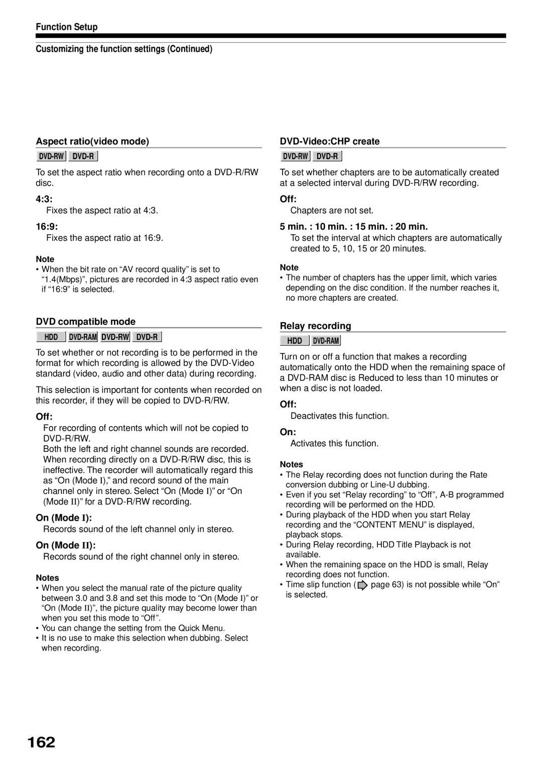 Toshiba RD-XS32SB owner manual 162, Min min min min, DVD compatible mode, On Mode 