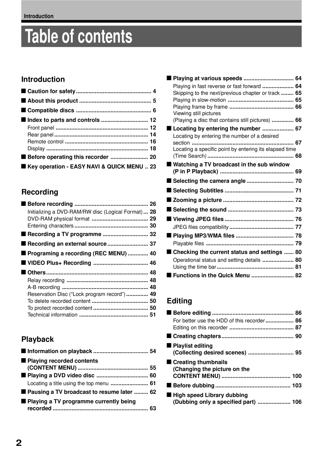 Toshiba RD-XS32SB owner manual Table of contents 