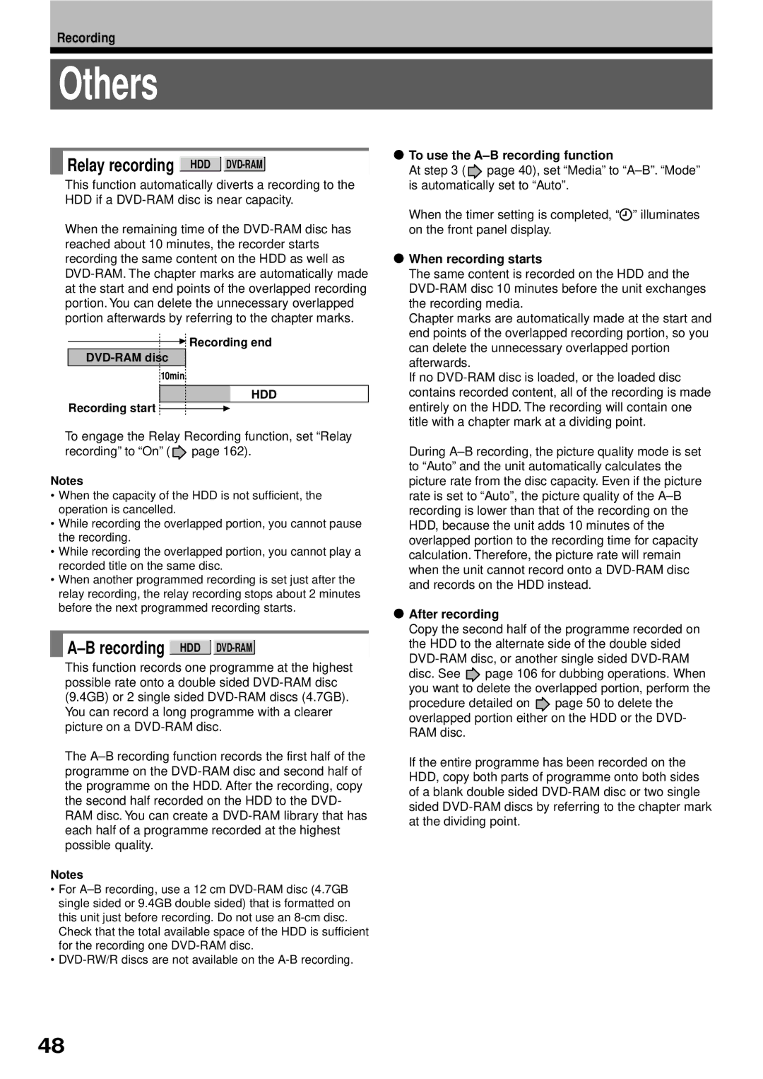 Toshiba RD-XS32SB owner manual Others, Relay recording HDD DVD-RAM, Recording HDD DVD-RAM 