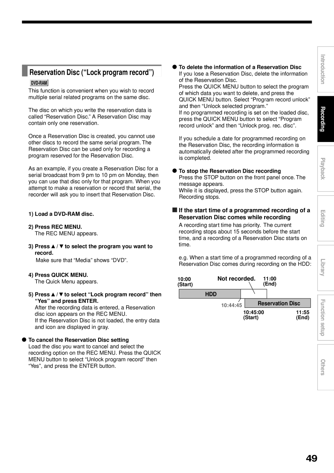 Toshiba RD-XS32SB owner manual Not recorded, Hdd, Reservation Disc 