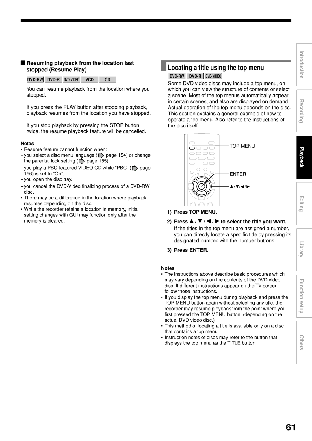 Toshiba RD-XS32SB owner manual Locating a title using the top menu, Press TOP Menu 