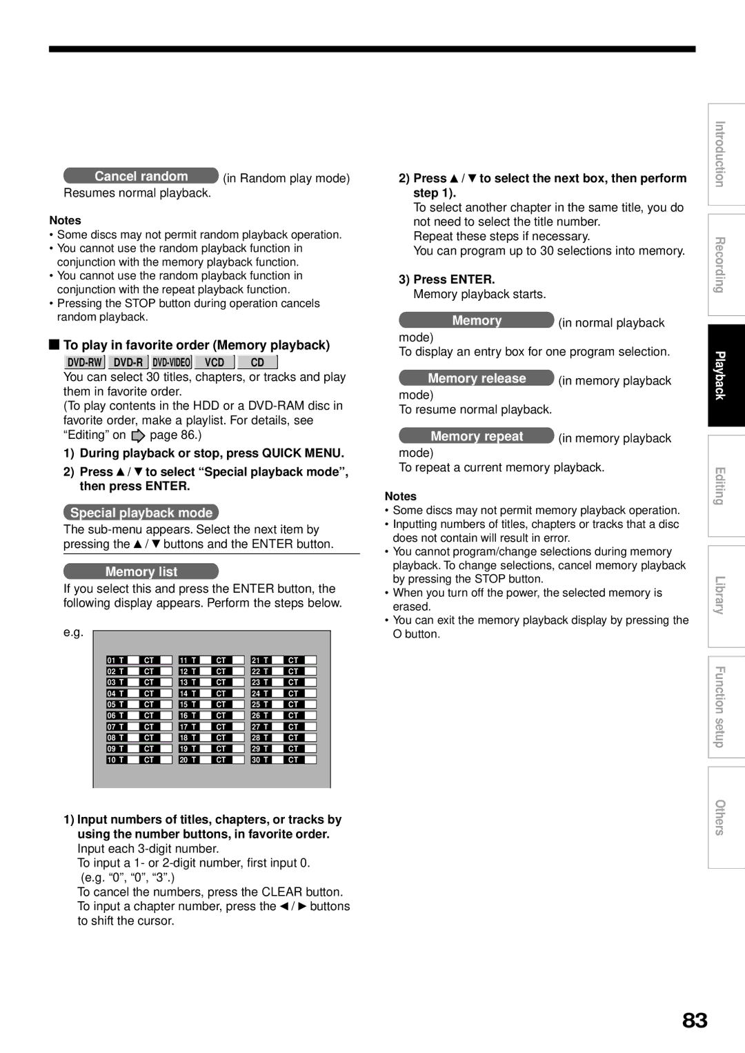 Toshiba RD-XS32SB owner manual To play in favorite order Memory playback, Press / to select the next box, then perform step 