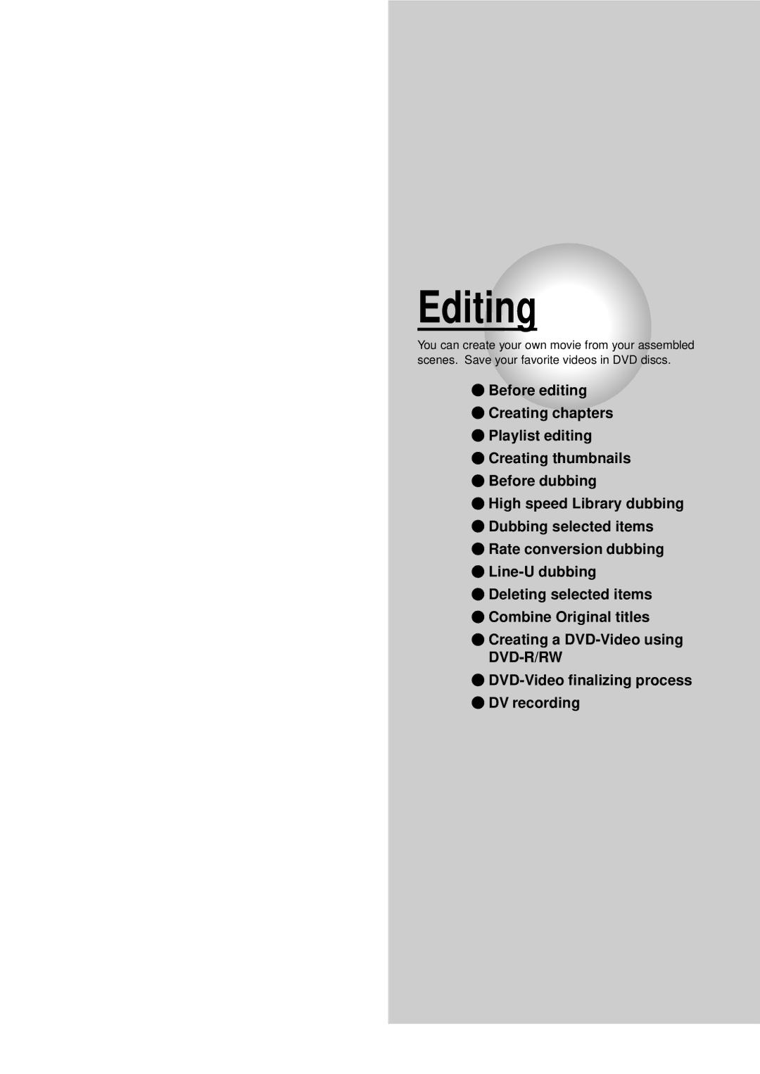 Toshiba RD-XS32SB owner manual Editing 