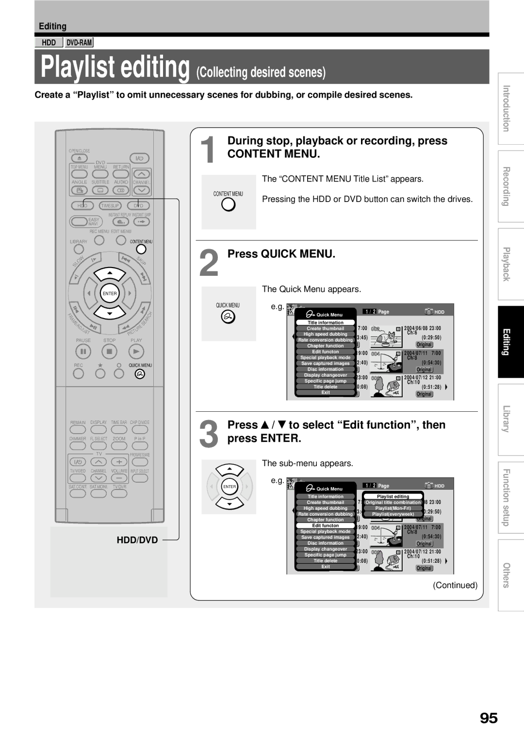 Toshiba RD-XS32SB owner manual Press, Sub-menu appears 