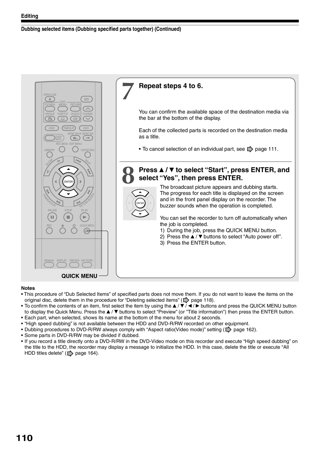 Toshiba RD-XS32SC, RD-XS32SU owner manual 110, Repeat steps 4 to 