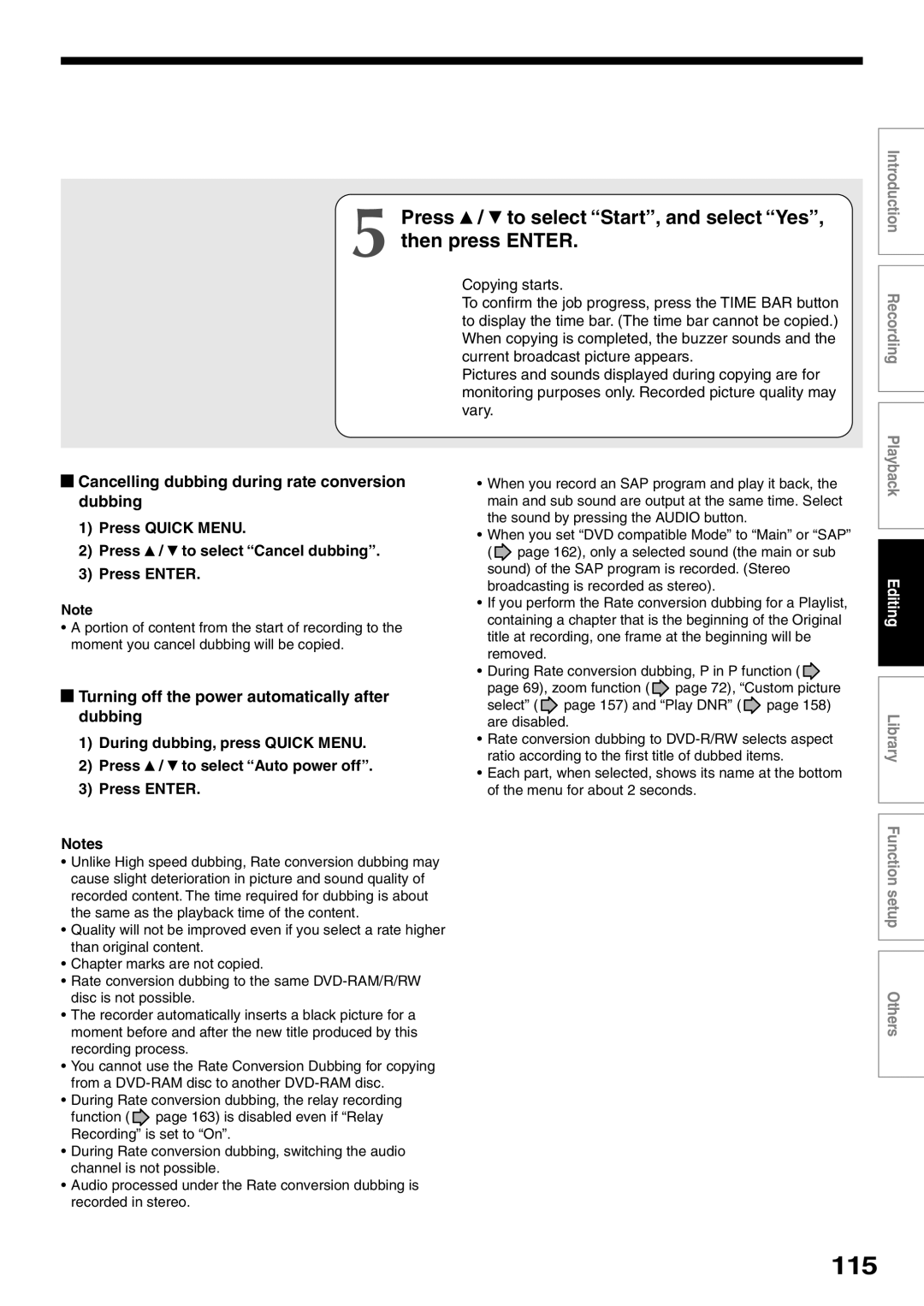 Toshiba RD-XS32SU, RD-XS32SC owner manual 115, Press / to select Start, and select Yes, then press Enter 