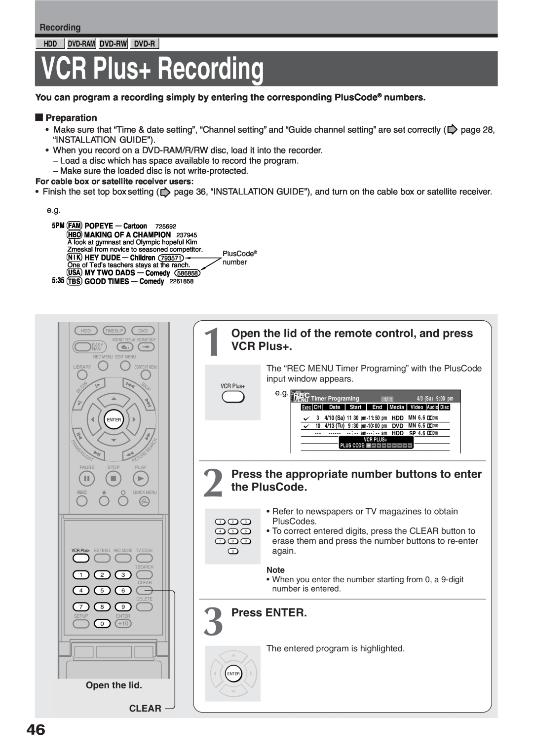 Toshiba RD-XS32SC, RD-XS32SU owner manual VCR Plus+ Recording, Press ENTER 