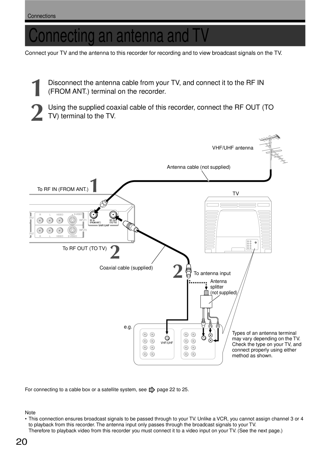 Toshiba RD-XS34SC, RD-XS34SU owner manual Connecting an antenna and TV, Connections 