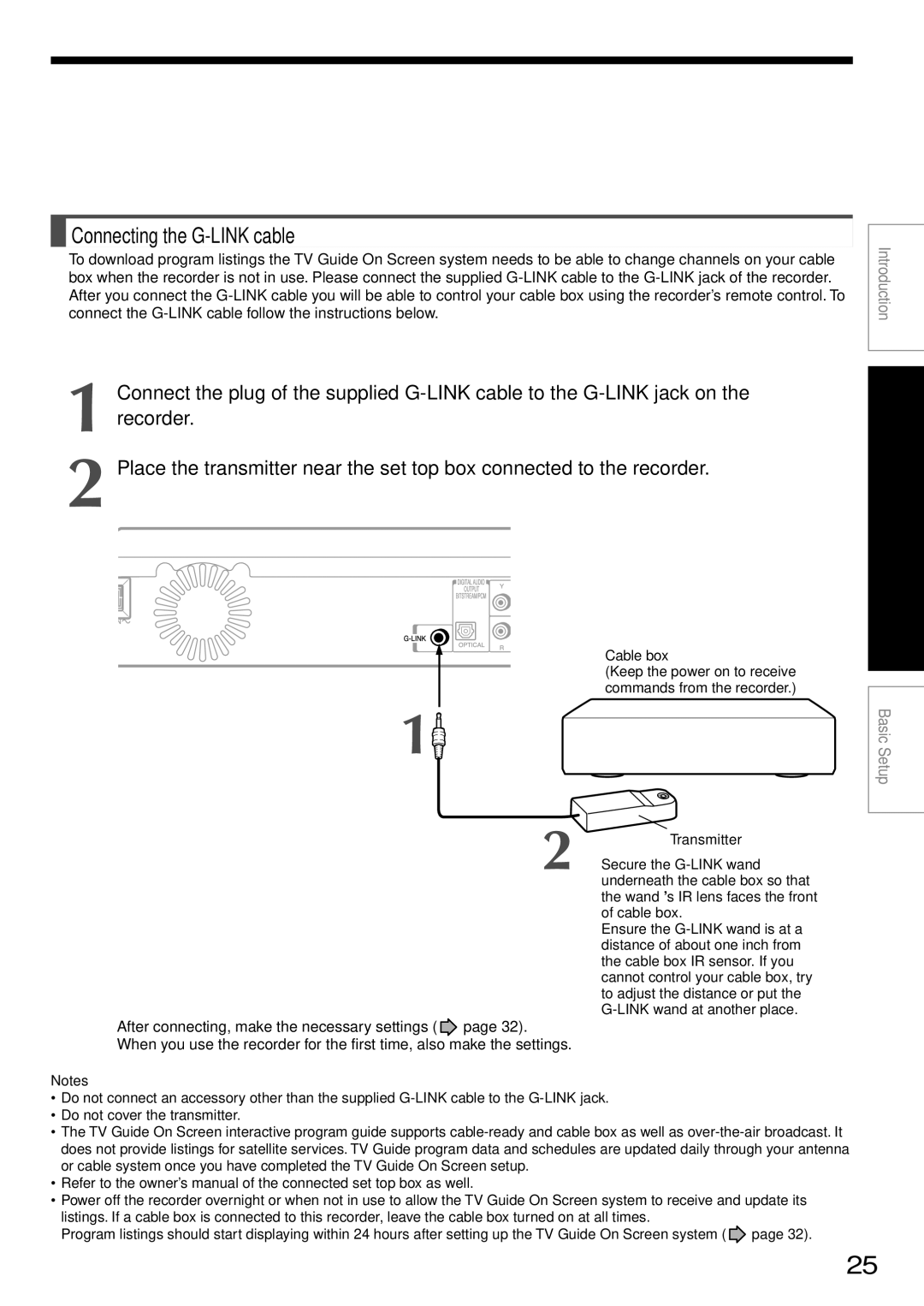 Toshiba RD-XS34SU, RD-XS34SC owner manual Connecting the G-LINK cable 