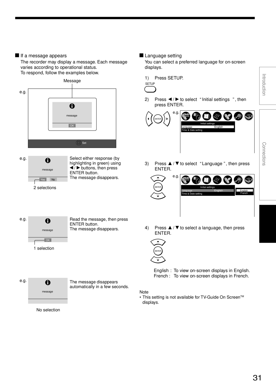 Toshiba RD-XS34SU, RD-XS34SC owner manual If a message appears, Language setting 