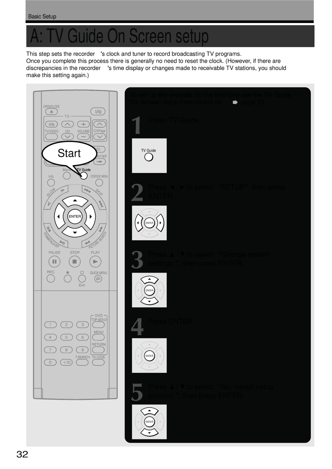 Toshiba RD-XS34SC, RD-XS34SU owner manual TV Guide On Screen setup 