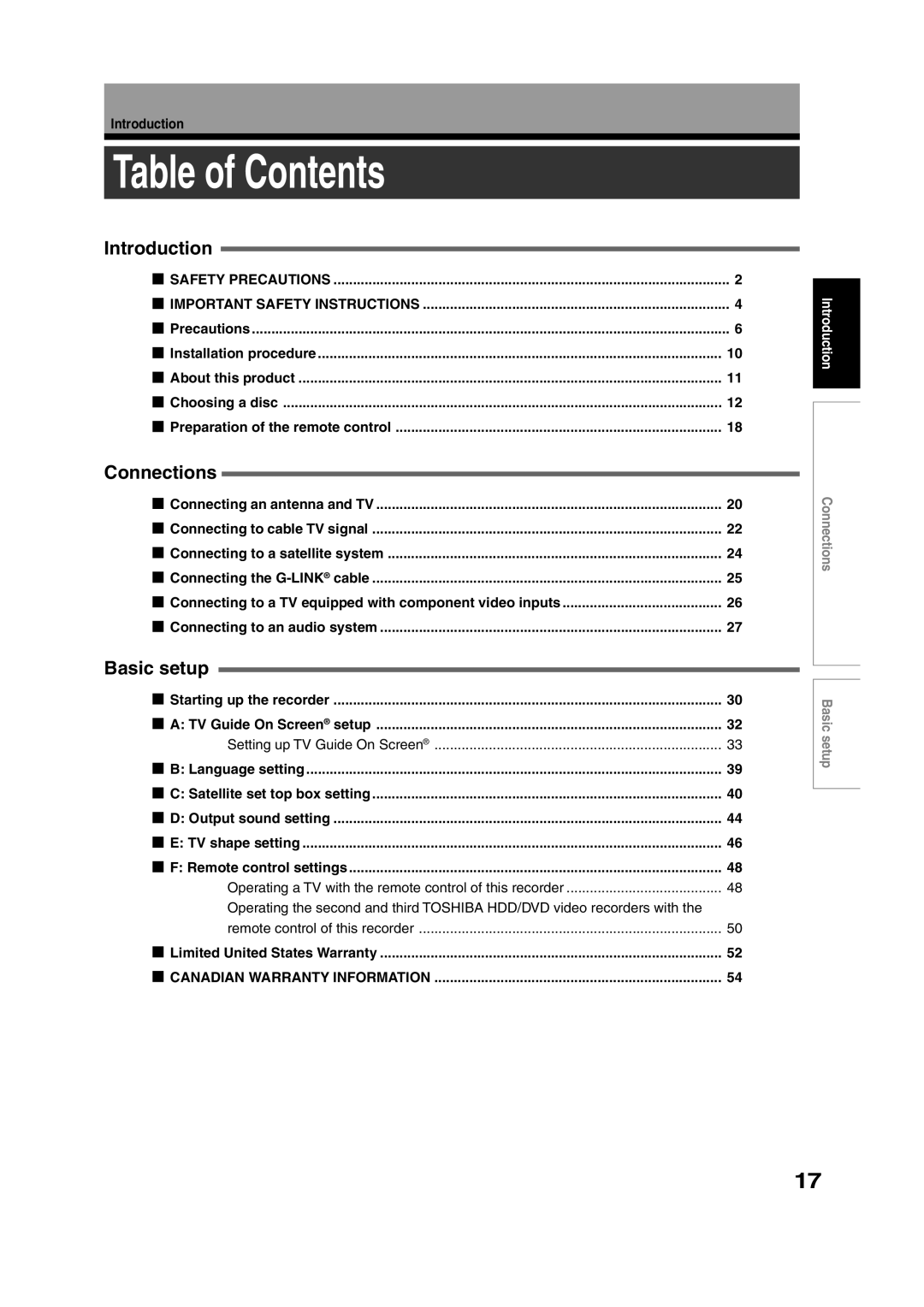 Toshiba RD-XS35SC, RD-XS35SU owner manual Table of Contents 