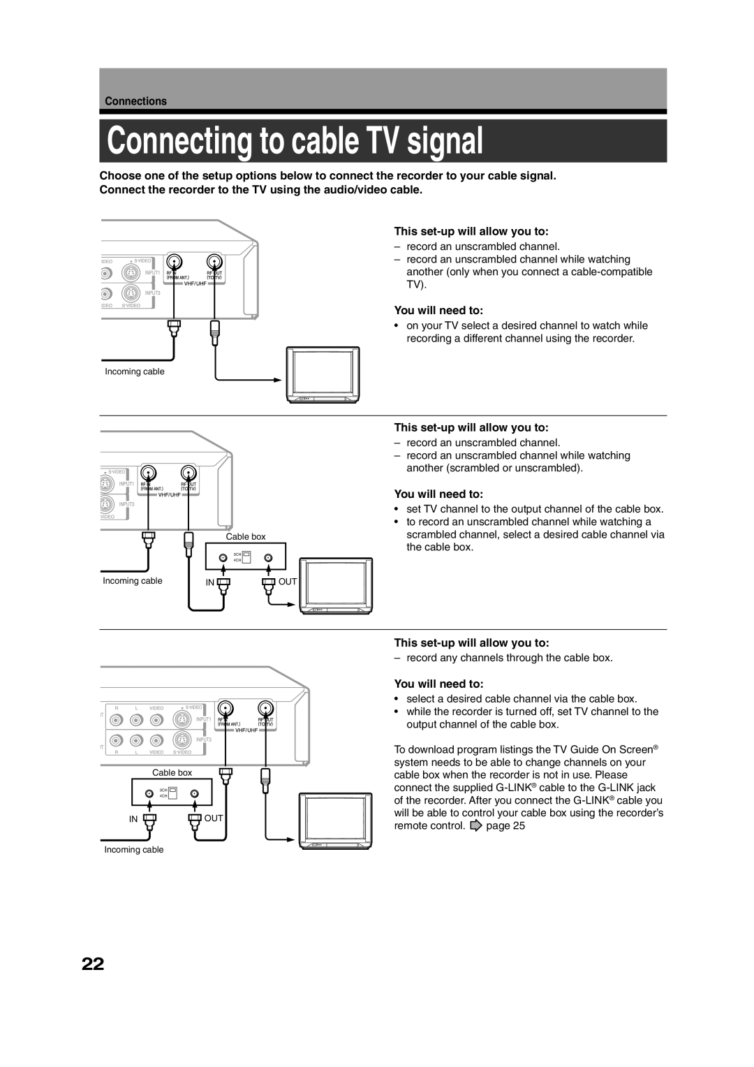 Toshiba RD-XS35SU, RD-XS35SC owner manual Connecting to cable TV signal, You will need to 