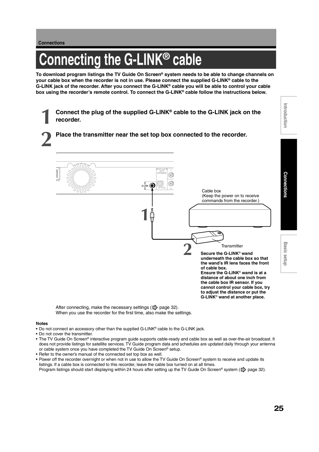 Toshiba RD-XS35SC, RD-XS35SU owner manual Connecting the G-LINKcable 