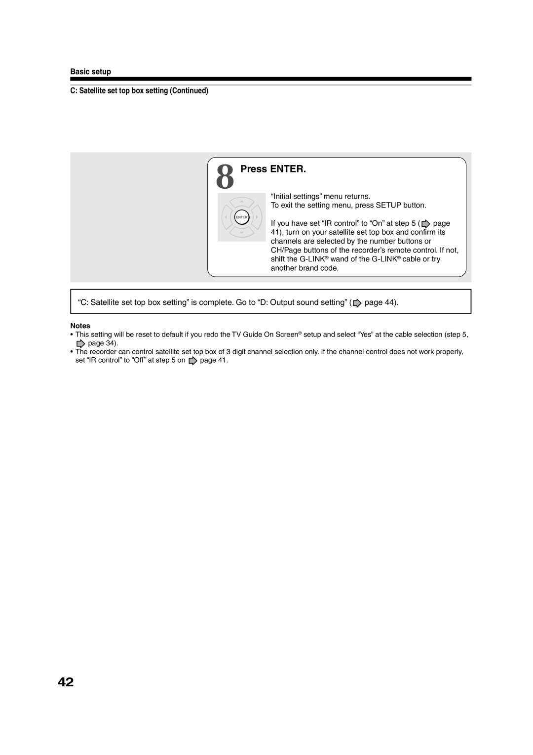 Toshiba RD-XS35SU, RD-XS35SC owner manual Press Enter, Basic setup Satellite set top box setting 