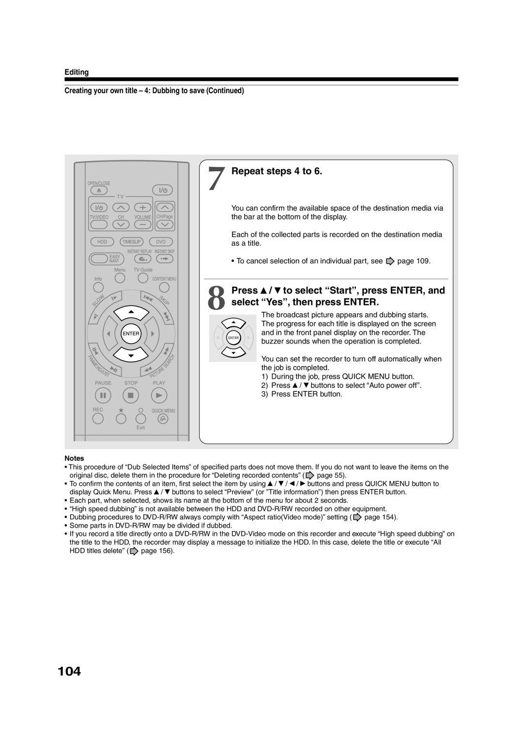 Toshiba RD-XS35SU owner manual 104, Repeat steps 4 to 