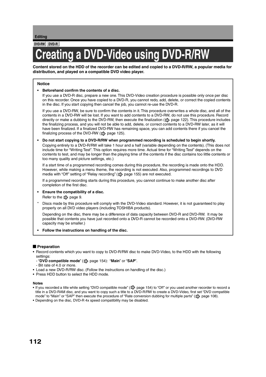 Toshiba RD-XS35SU owner manual 112, Beforehand confirm the contents of a disc, Ensure the compatibility of a disc 