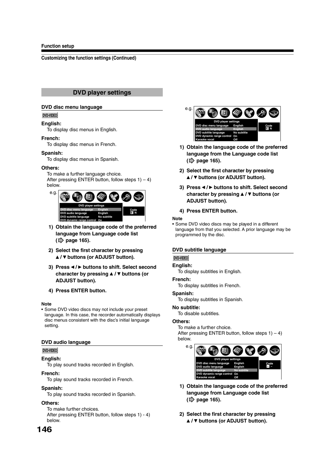 Toshiba RD-XS35SU owner manual 146, DVD player settings 