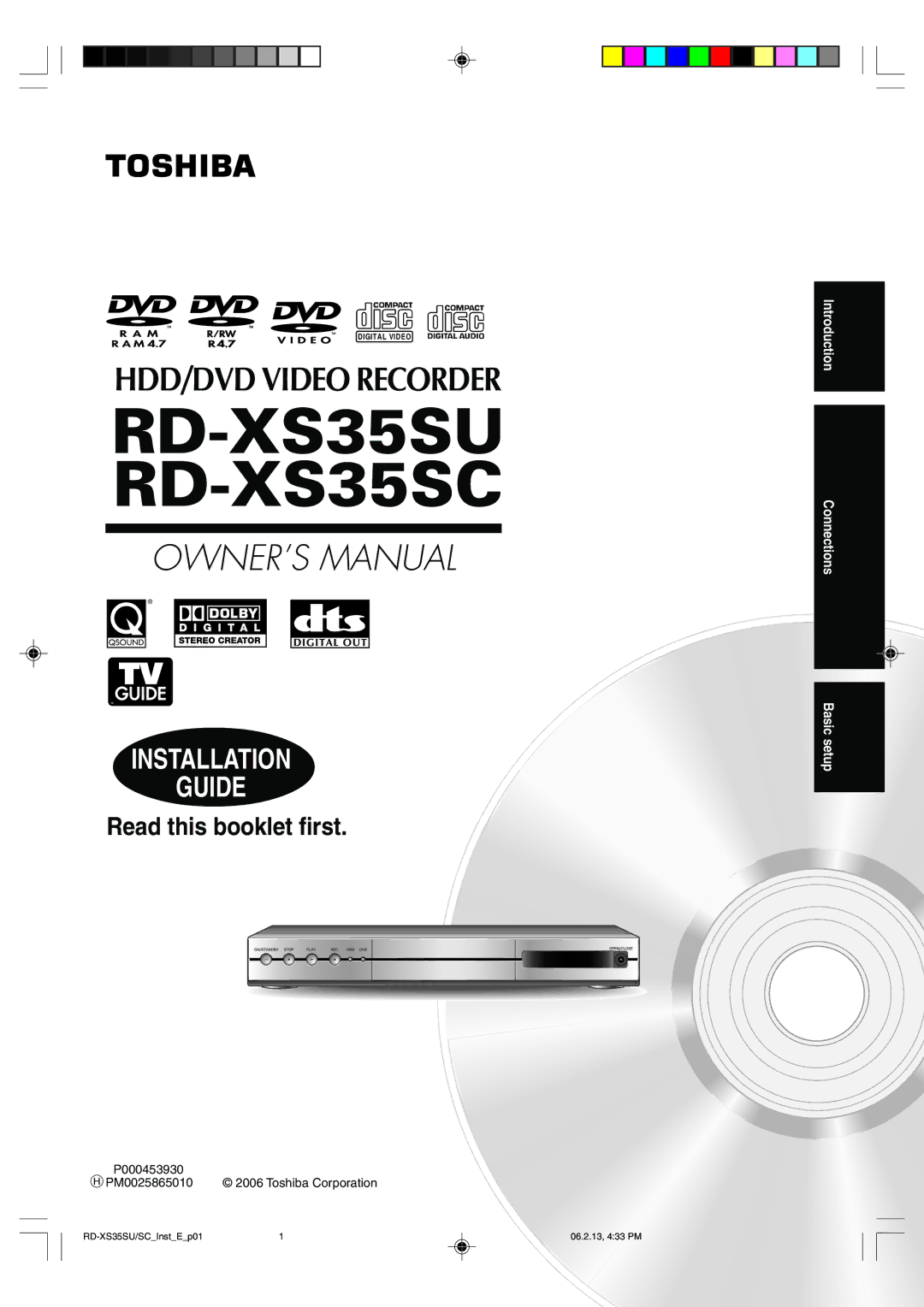 Toshiba owner manual RD-XS35SU RD-XS35SC, P000453930 PM0025865010 2006 Toshiba Corporation 