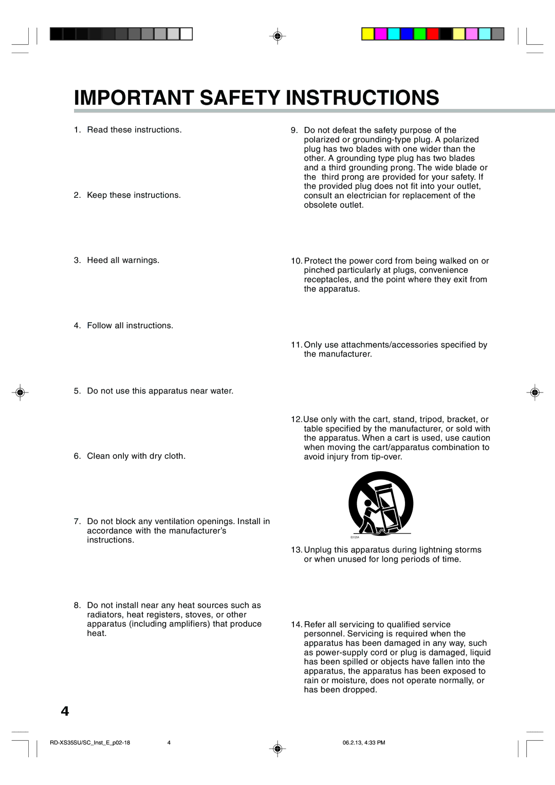 Toshiba RD-XS35SU owner manual Important Safety Instructions 