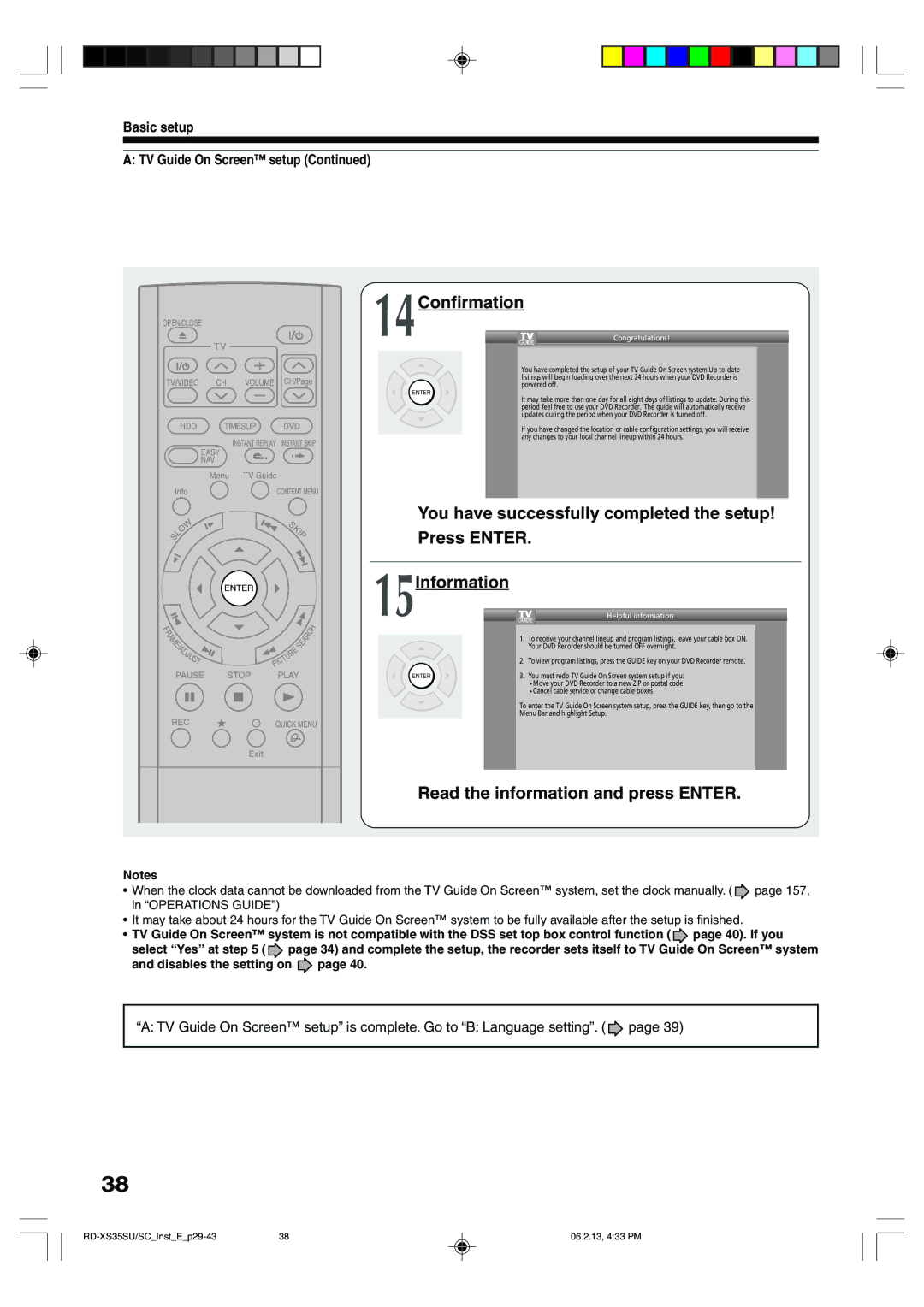 Toshiba RD-XS35SU owner manual Information, Read the information and press Enter 