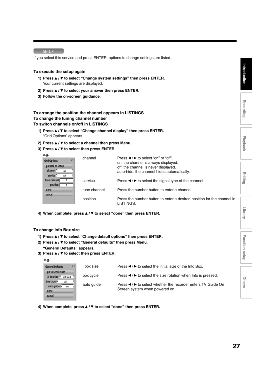 Toshiba RD-XS35SU owner manual To execute the setup again, To change Info Box size, Screen system when powered on 