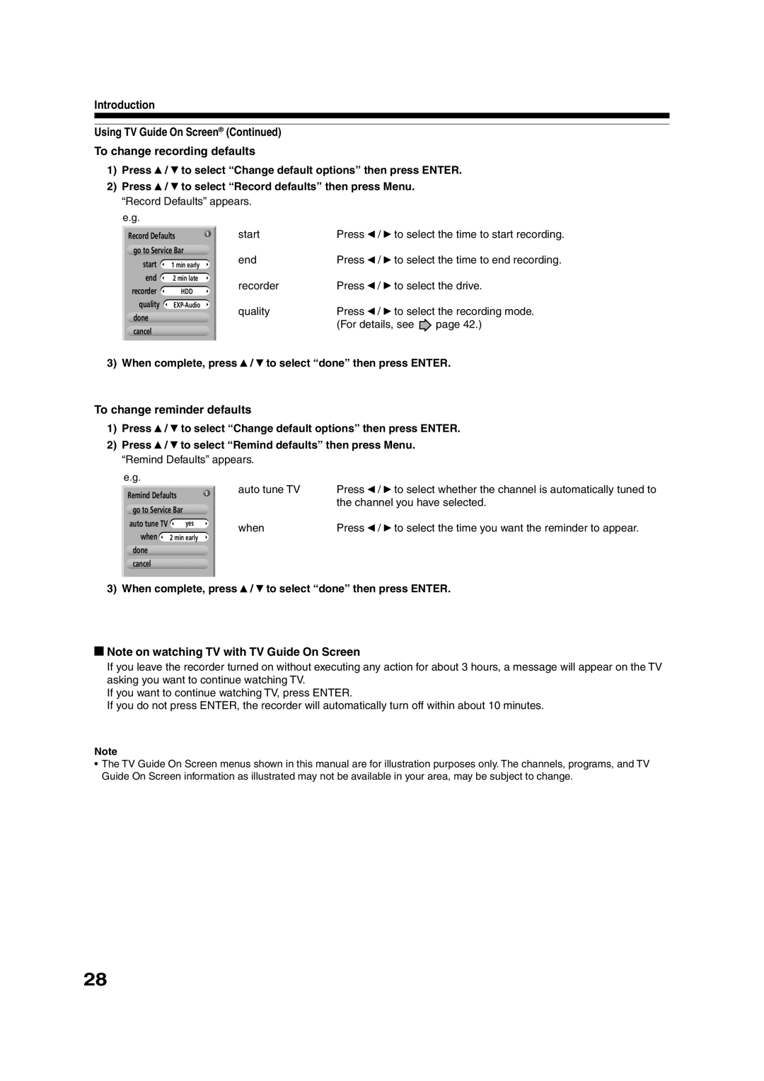 Toshiba RD-XS35SU owner manual To change reminder defaults, Record Defaults appears, Start 