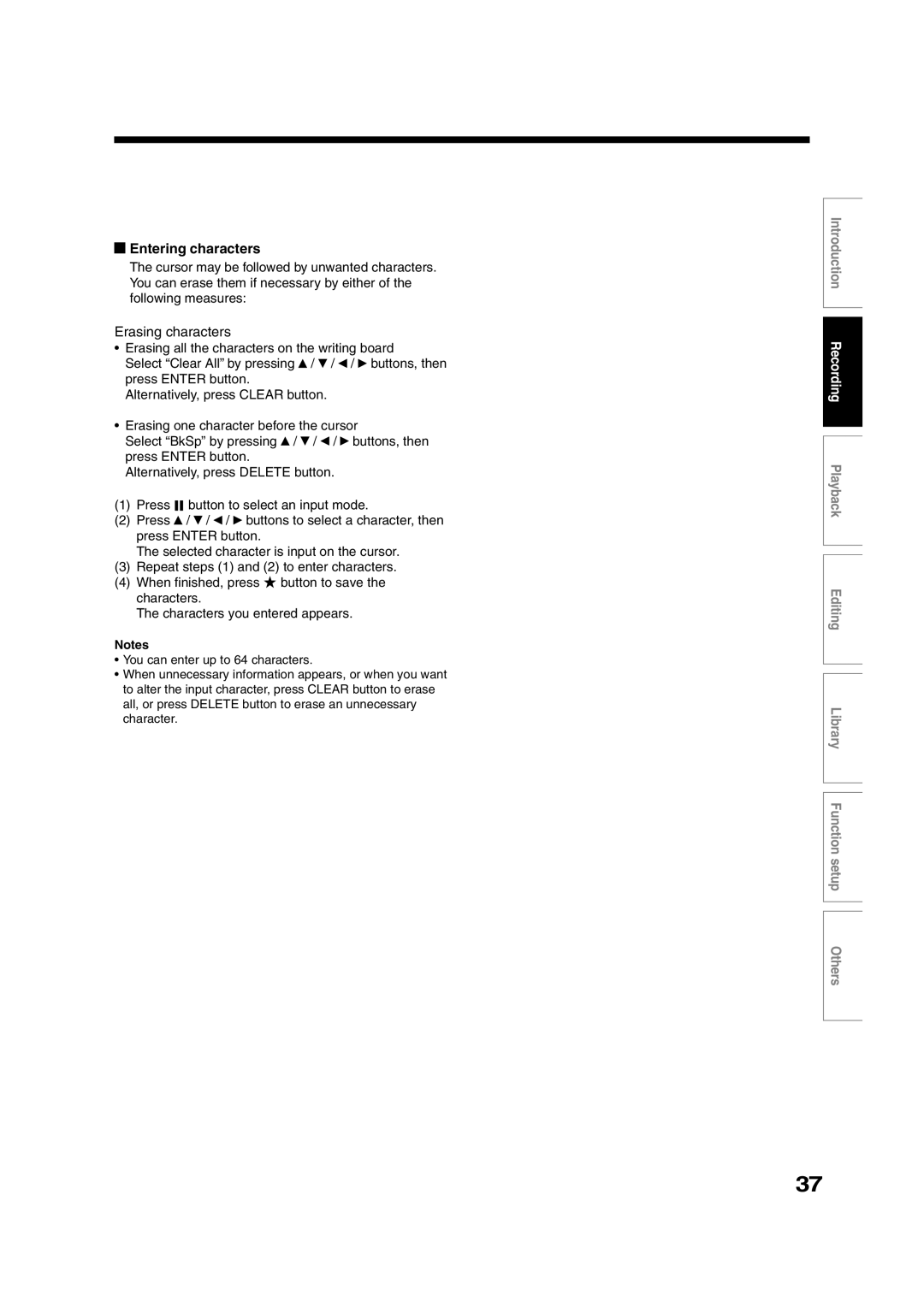 Toshiba RD-XS35SU owner manual Entering characters, Erasing characters 