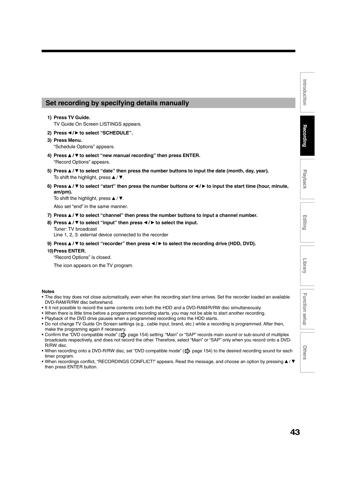 Toshiba RD-XS35SU owner manual Set recording by specifying details manually, Also set end in the same manner 