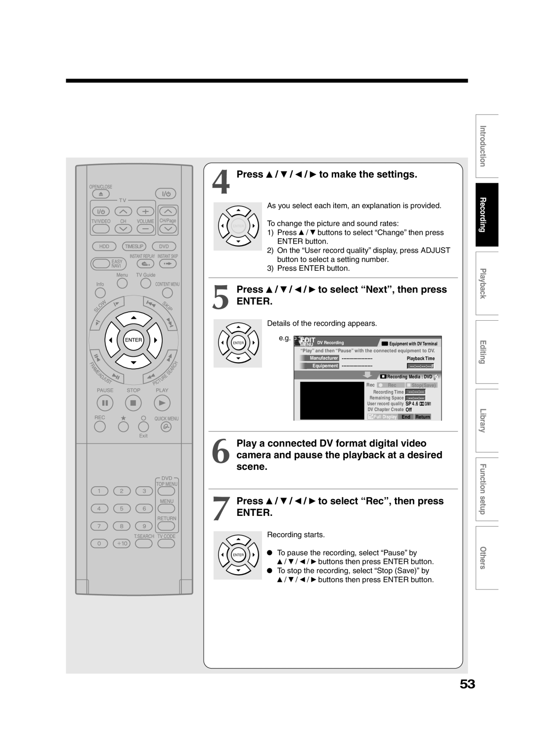 Toshiba RD-XS35SU owner manual Press / / / to make the settings, Press / / / to select Next, then press 