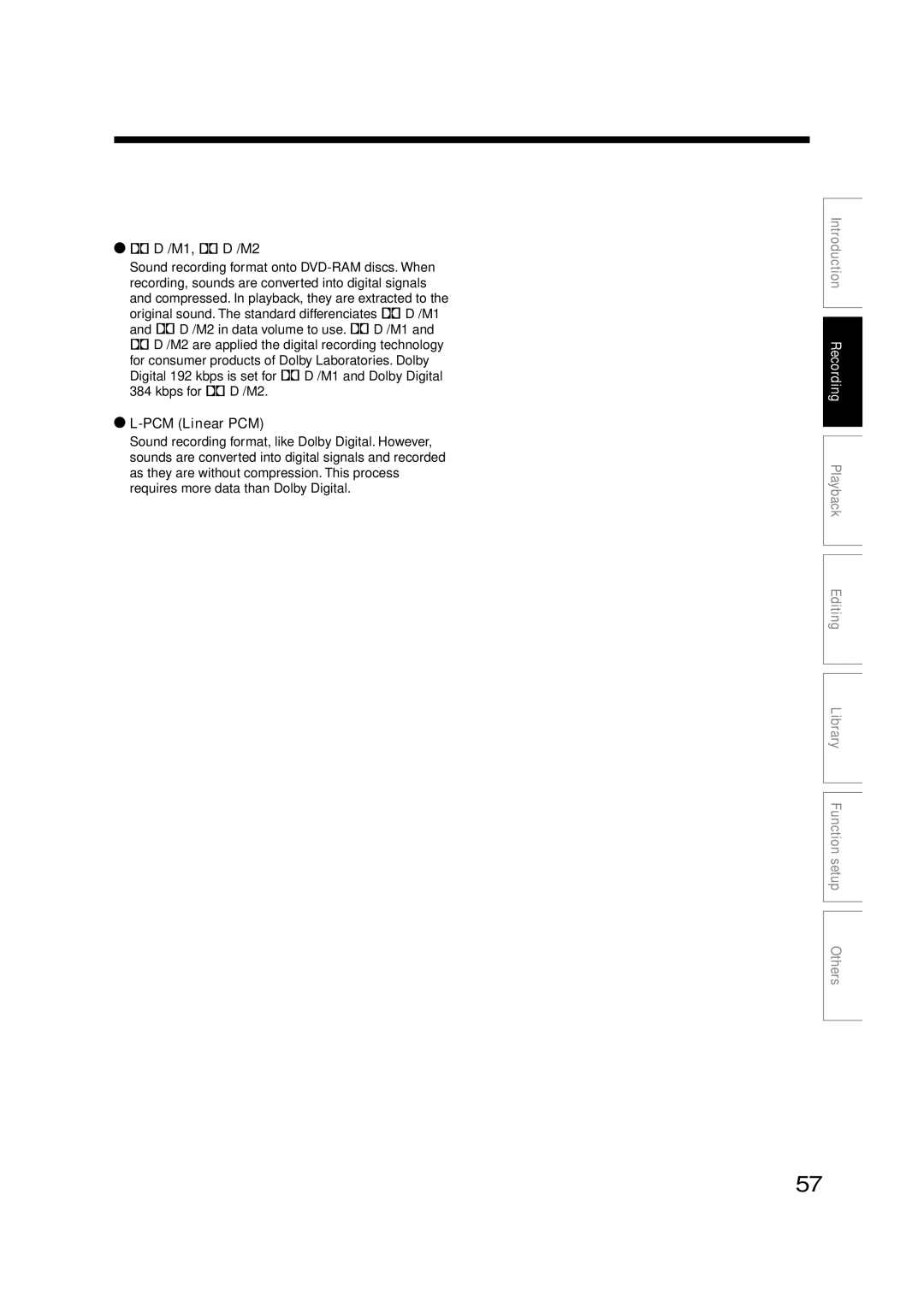 Toshiba RD-XS35SU owner manual M1, D /M2, PCM Linear PCM 