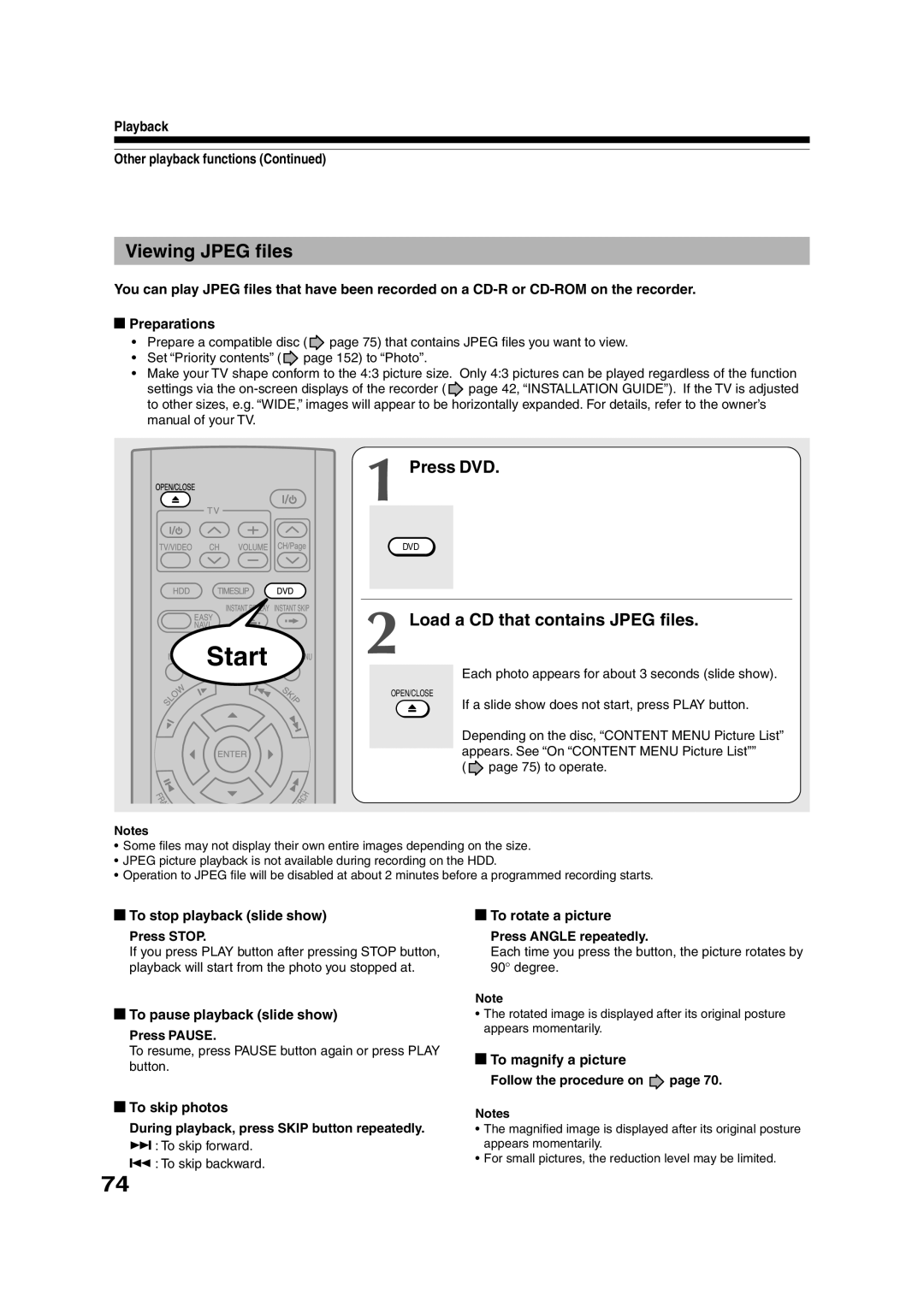 Toshiba RD-XS35SU owner manual Viewing Jpeg files, Load a CD that contains Jpeg files 