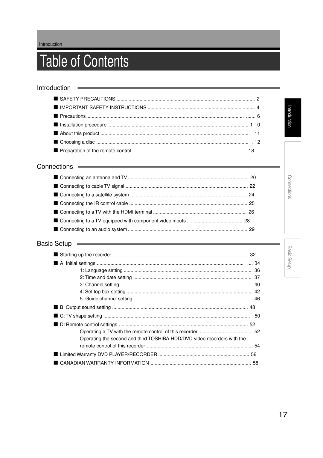 Toshiba RD-KX50SU, RD-XS52SU, RD-XS52SC owner manual Table of Contents 