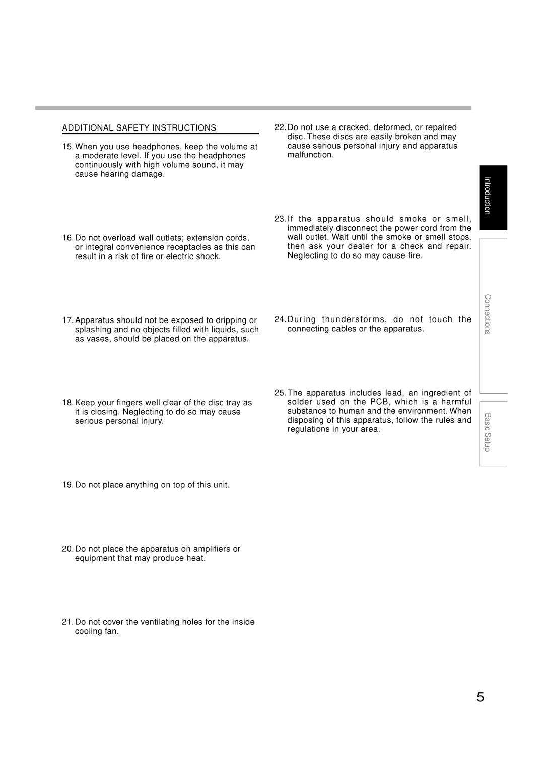 Toshiba RD-KX50SU, RD-XS52SU, RD-XS52SC owner manual Additional Safety Instructions 