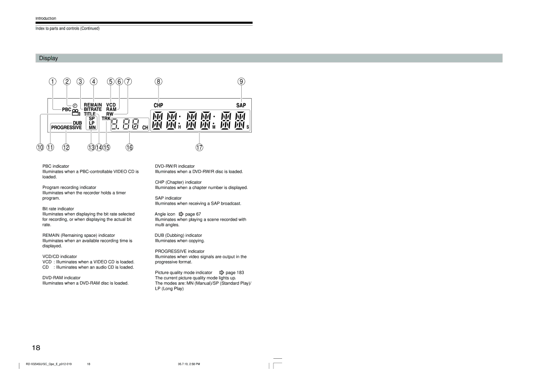 Toshiba RD-XS54SU owner manual Display 