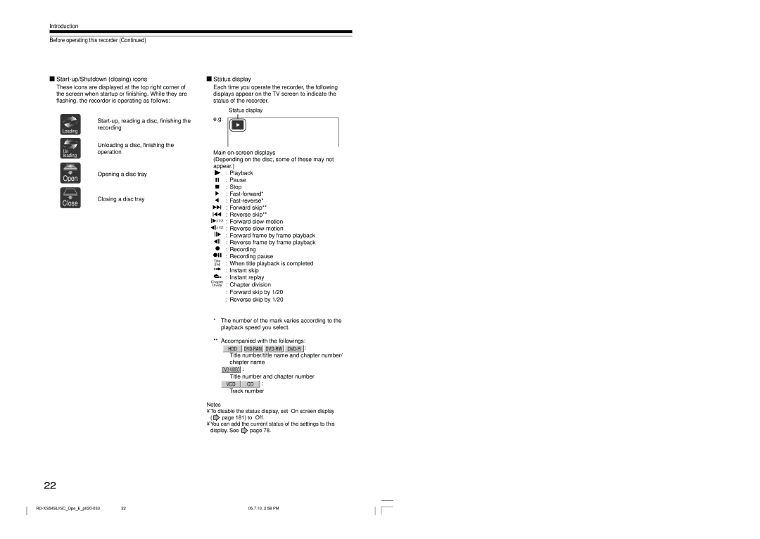 Toshiba RD-XS54SU owner manual Open Close 