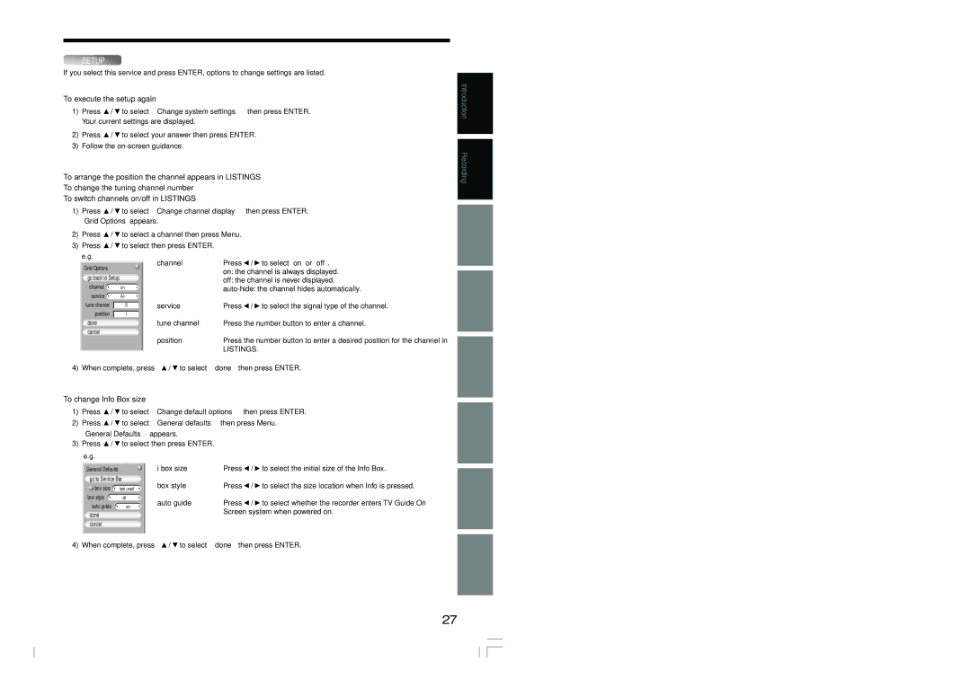 Toshiba RD-XS54SU owner manual To execute the setup again, To change Info Box size, Screen system when powered on 