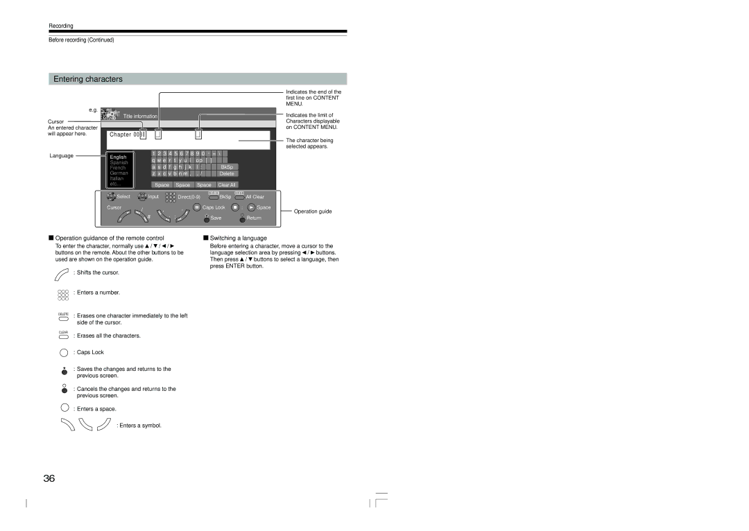 Toshiba RD-XS54SU owner manual Entering characters, Operation guide 