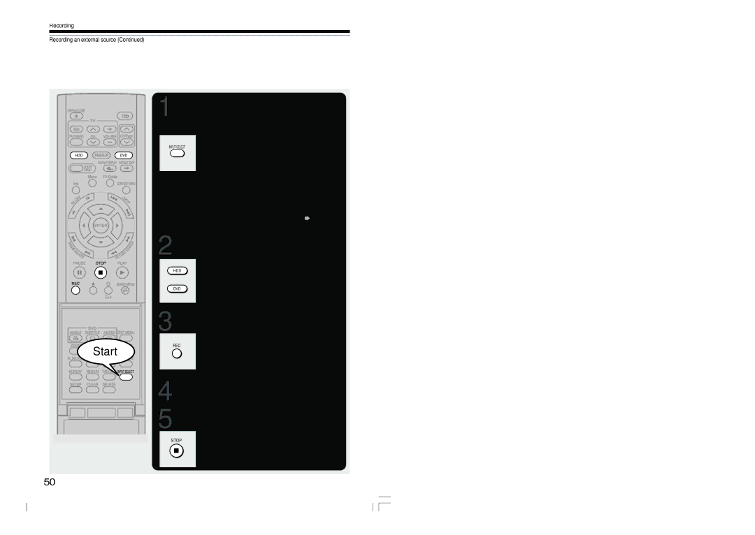 Toshiba RD-XS54SU owner manual Press HDD or DVD to select a recording media, Press REC of this recorder to start recording 