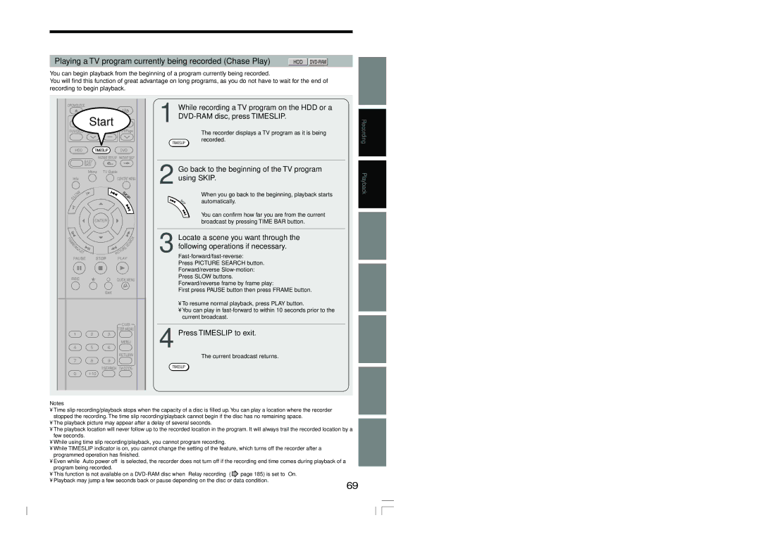 Toshiba RD-XS54SU owner manual DVD-RAM disc, press Timeslip, Go back to the beginning of the TV program, Using Skip 