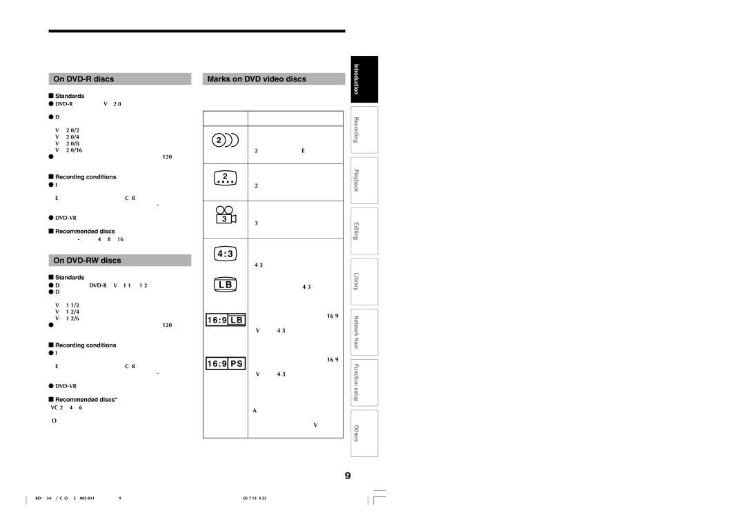 Toshiba RD-XS54SU owner manual On DVD-R discs, On DVD-RW discs, Marks on DVD video discs 